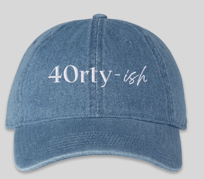 40rty-ish Embroidered Denim Baseball Cap