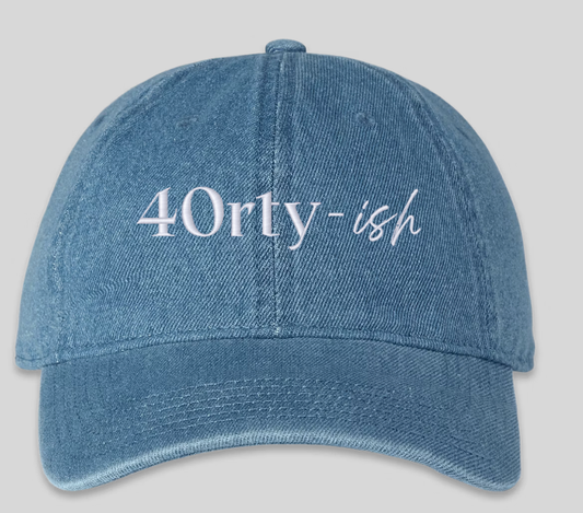 40rty-ish Embroidered Denim Baseball Cap